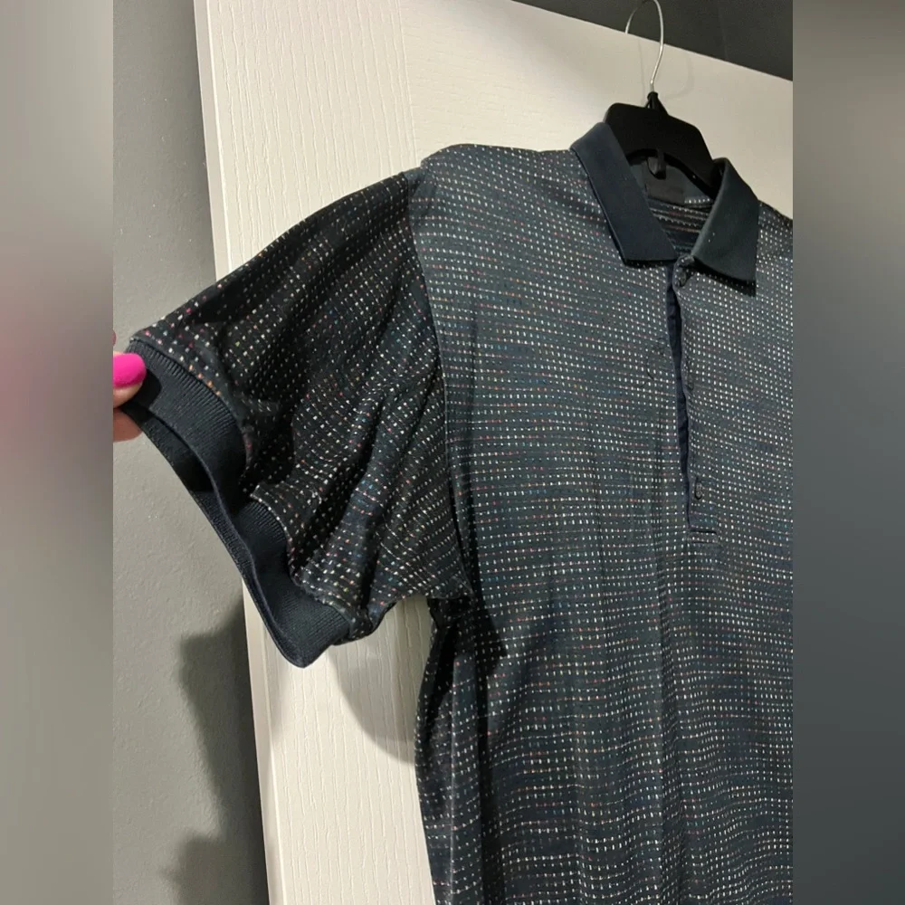 BOBBY JONES Golf Polo Shirt - Navy Blue w/‎ Dotted Print Size Medium